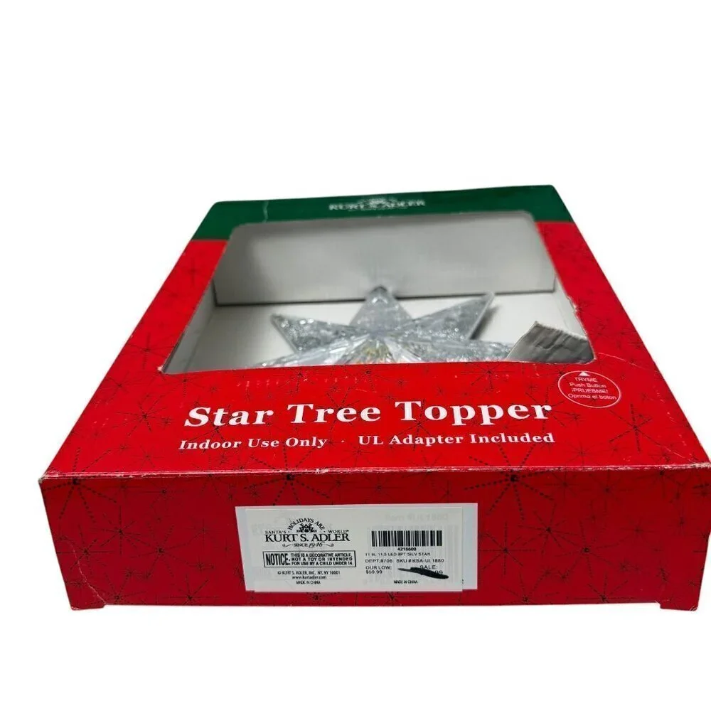 KURT ADLER Star Tree Topper Light Up Christmas Decor 8